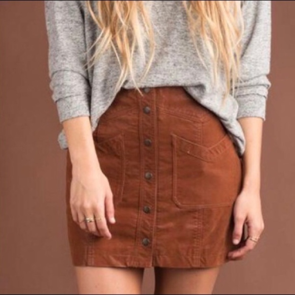 Free People Vegan Leather Button Up Mini Skirt - 2